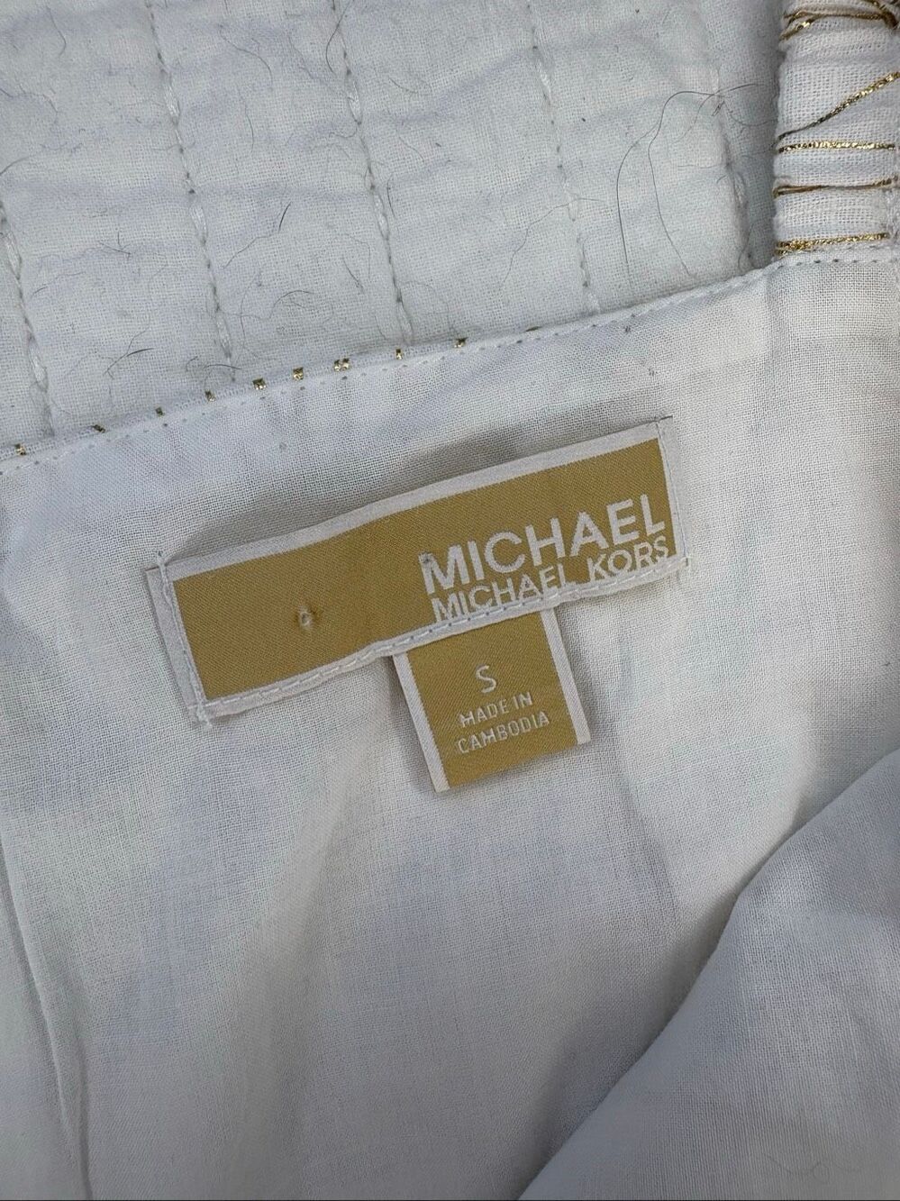NWOT Michael Kors white and gold floral brocade square neck puff sleeve mini dre - Picture 3 of 8
